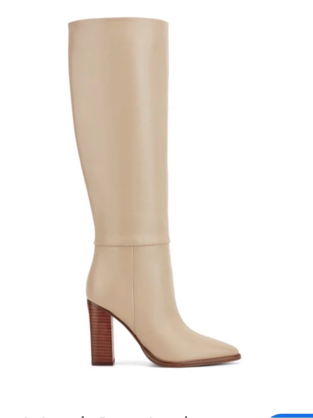 Tall Beige Leather Block Heel Boots